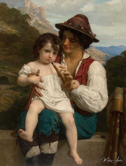 La leçon de flûte - William Bouguereau Reproductions de tableaux à la peinture à l’huile