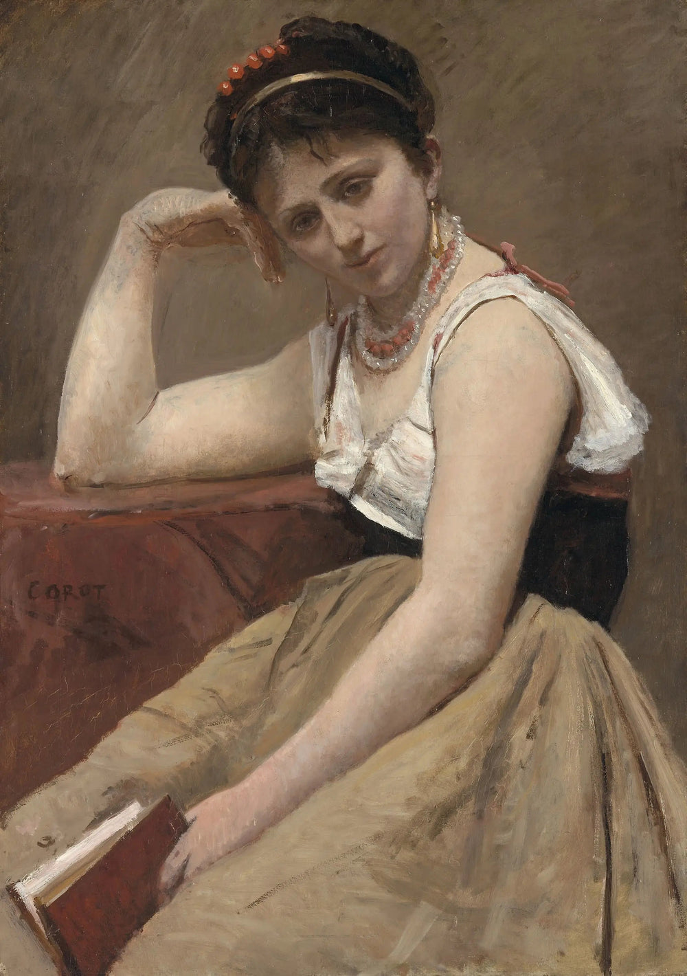 La Lecture interrompue - Jean-Baptiste Camille Corot image 1 reproduction artisanale de tableau