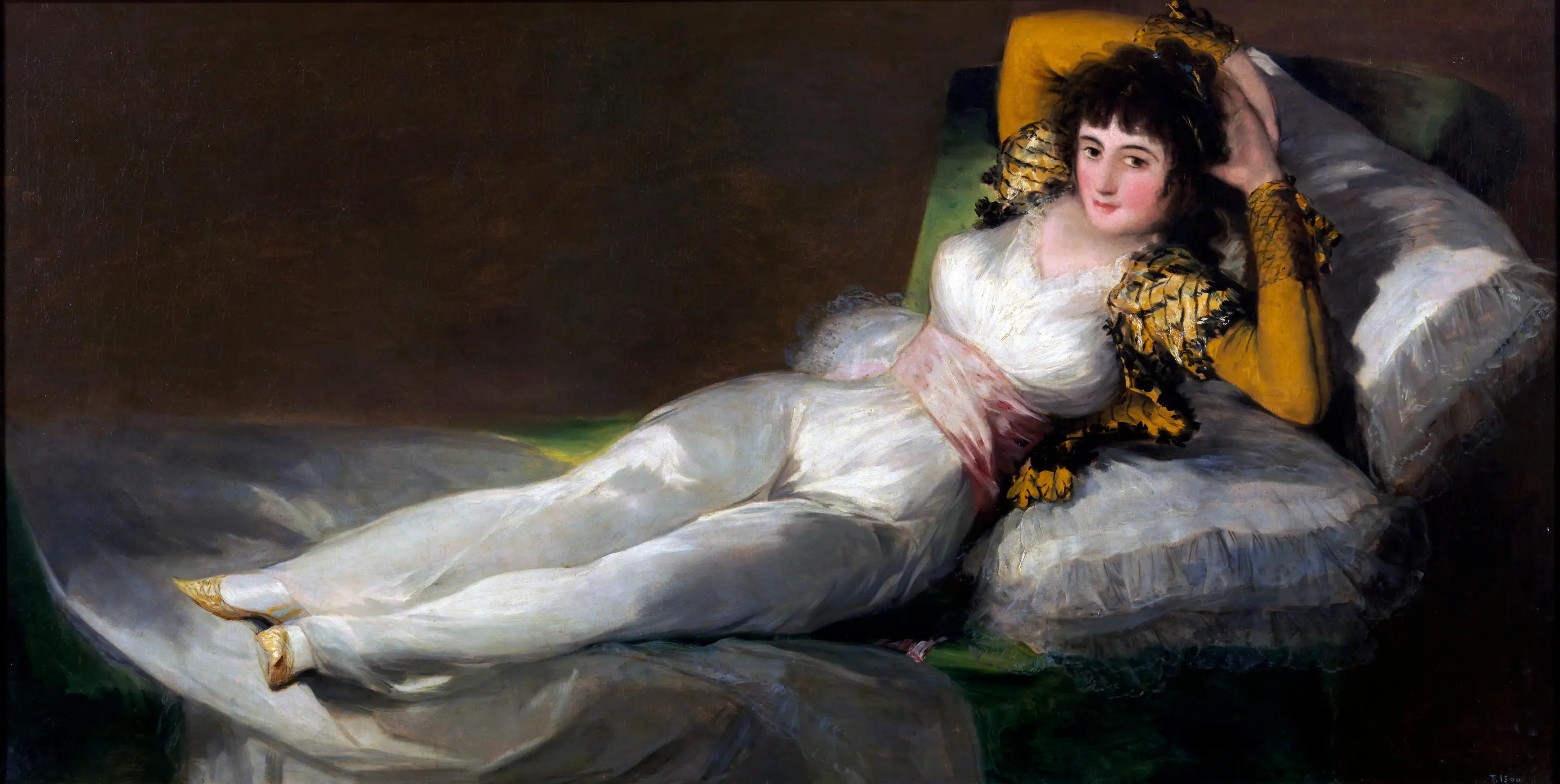 Reproduction du tableau « La Maja vêtue - Francisco de Goya » par Alpha Reproduction en peinture à l’huile