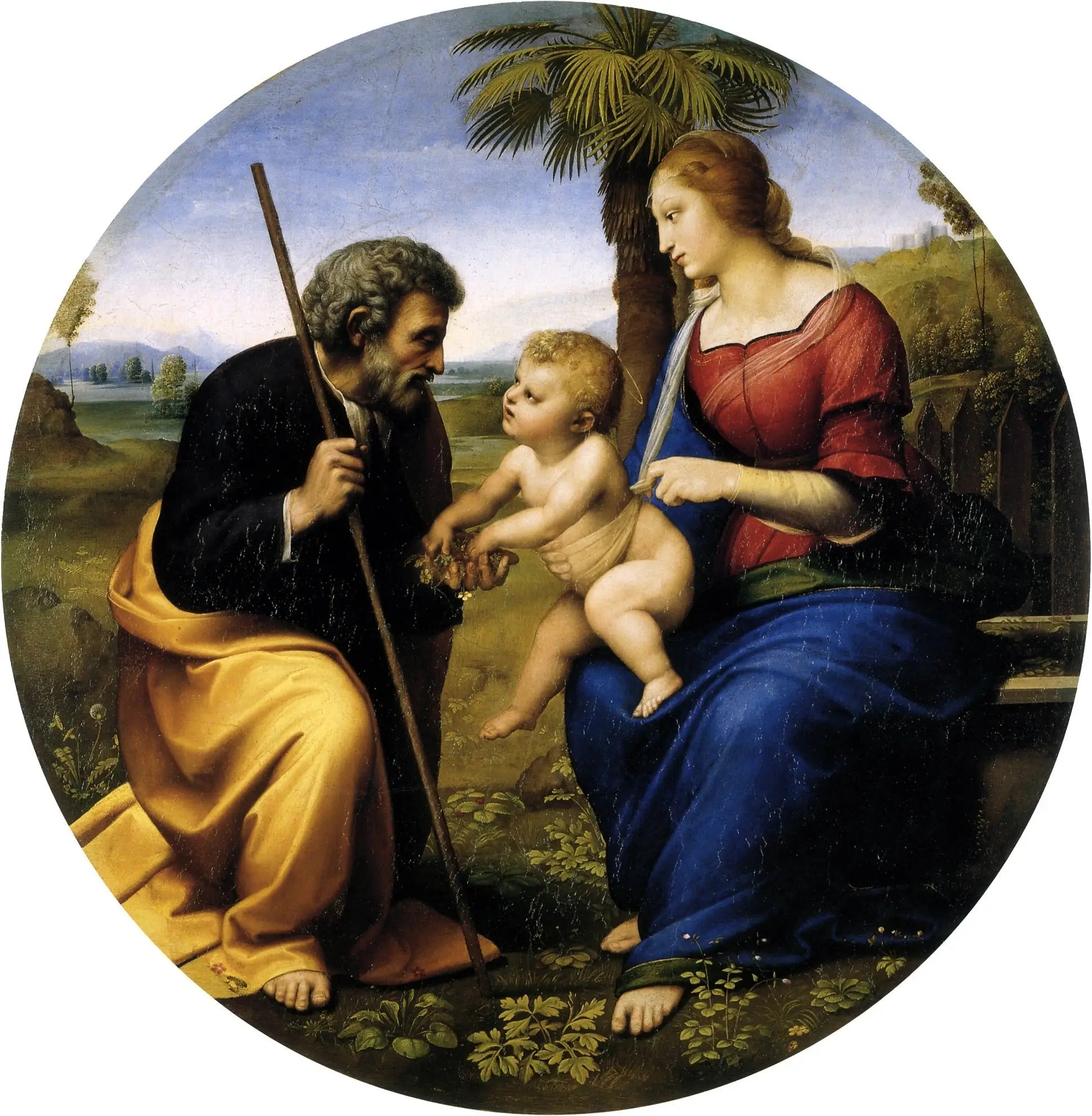 Reproduction du tableau « La Sainte Famille au palmier - Raphaël Sanzio » par Alpha Reproduction en peinture à l’huile