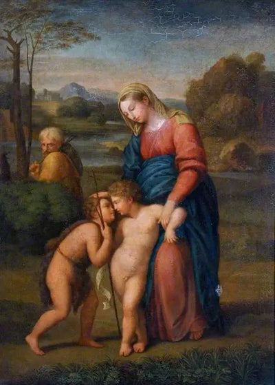 Reproduction du tableau « La Sainte Famille avec l'enfant saint Jean-Baptiste - Raphaël Sanzio » par Alpha Reproduction en peinture à l’huile