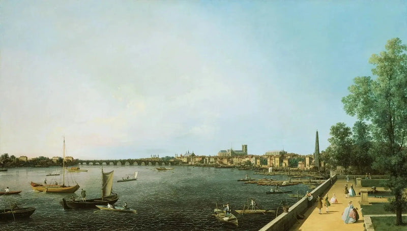 תמונת נוף של טיילת Somerset House בנהר התמזה לכיוון ווסטמינסטר - קאנאלטו