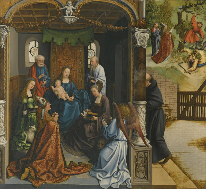 La Vierge à l'Enfant adorée par saint Martin et d'autres saints, dont saint Pierre, Agnès, Marie-Madeleine et Antoine. - Bernard van Orley