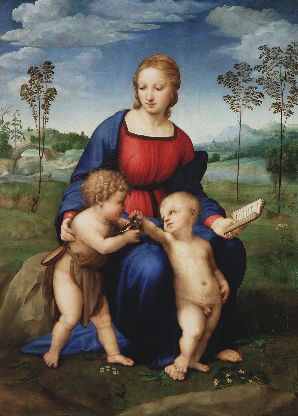 Reproduction du tableau « La Vierge au chardonneret - Raphaël Sanzio » par Alpha Reproduction en peinture à l’huile