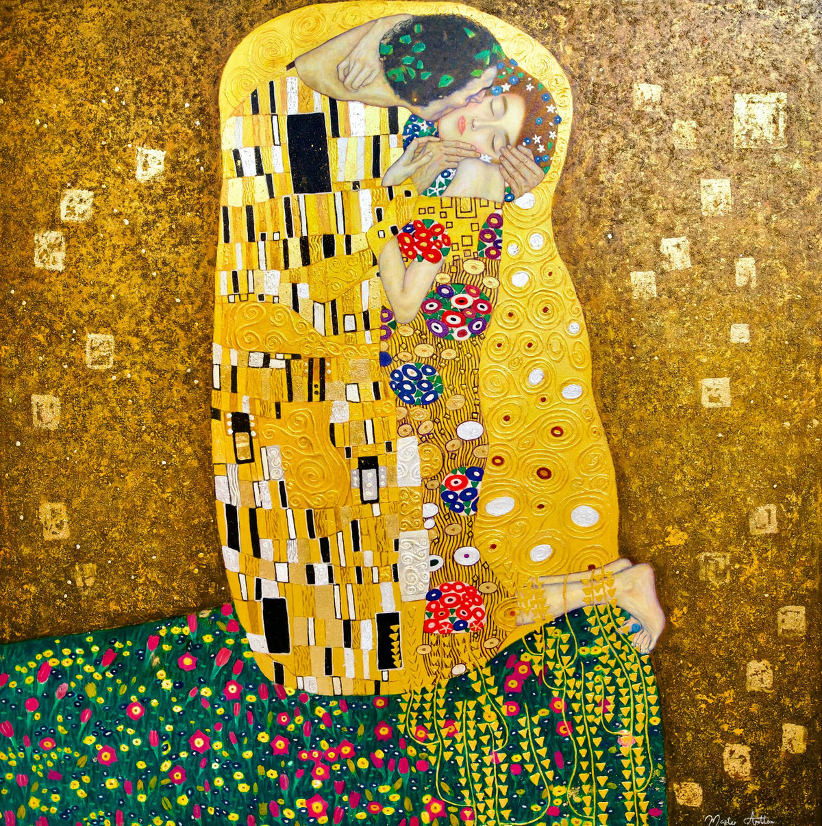 Le Baiser Réimaginé par Master Apollon | 200 x 200 cm Reproductions de tableaux à la peinture à l’huile