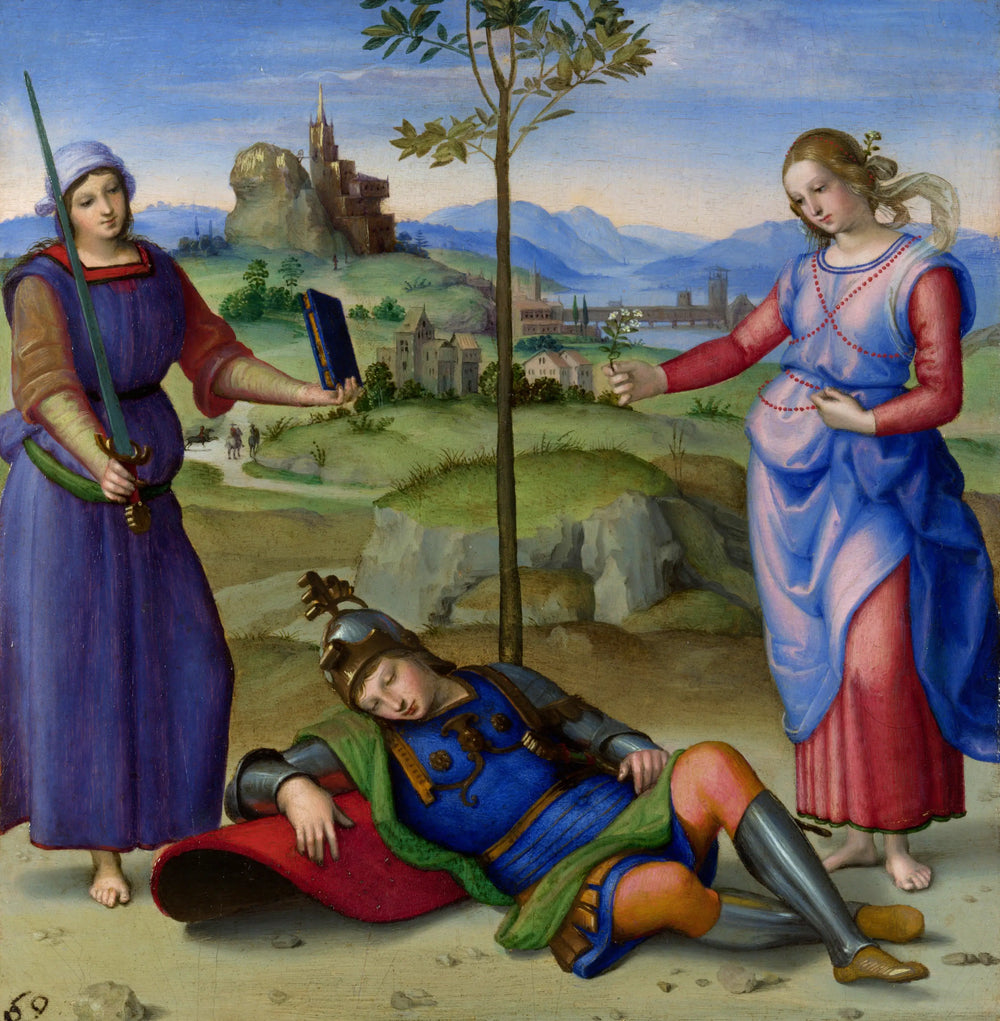Reproduction du tableau « Le Chant du chevalier - Raphaël Sanzio » par Alpha Reproduction en peinture à l’huile