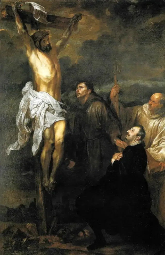 ישו המשיח crucified adored על ידי פרנציסקו אוררו, הקדושים פרנסיסקו וברנרד - אנטואן ואן דייק