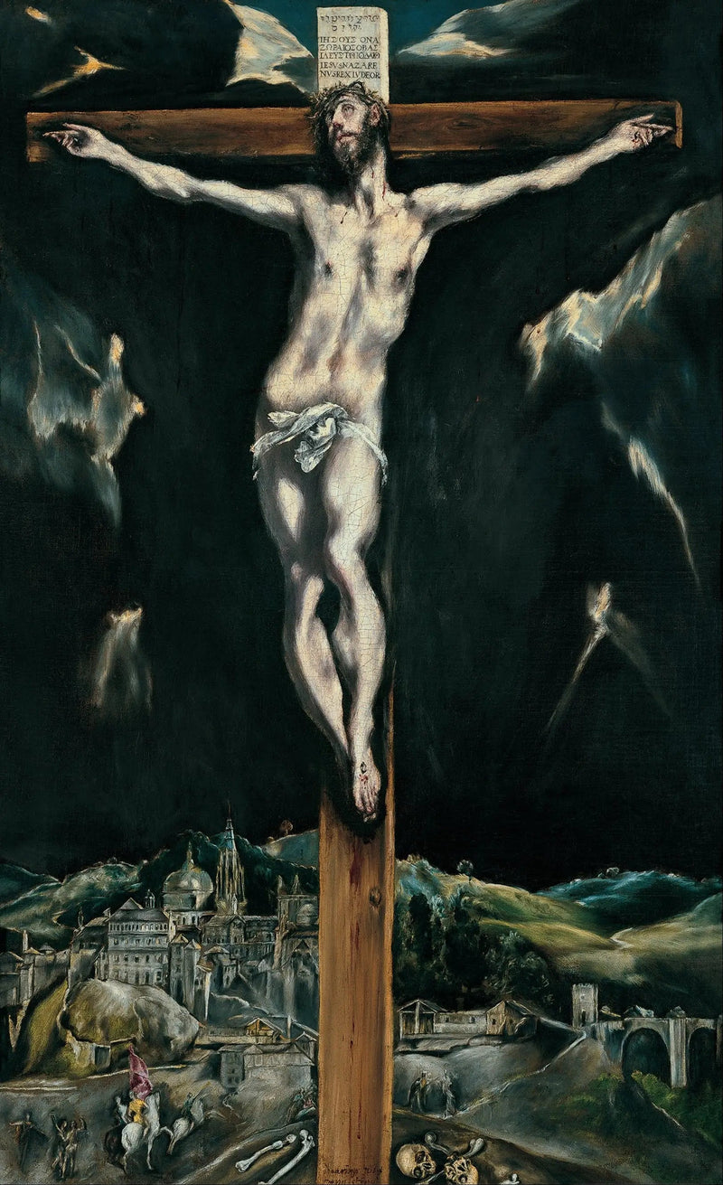 ישו המשיח crucified עם טולדו ברקע - אל גרקו