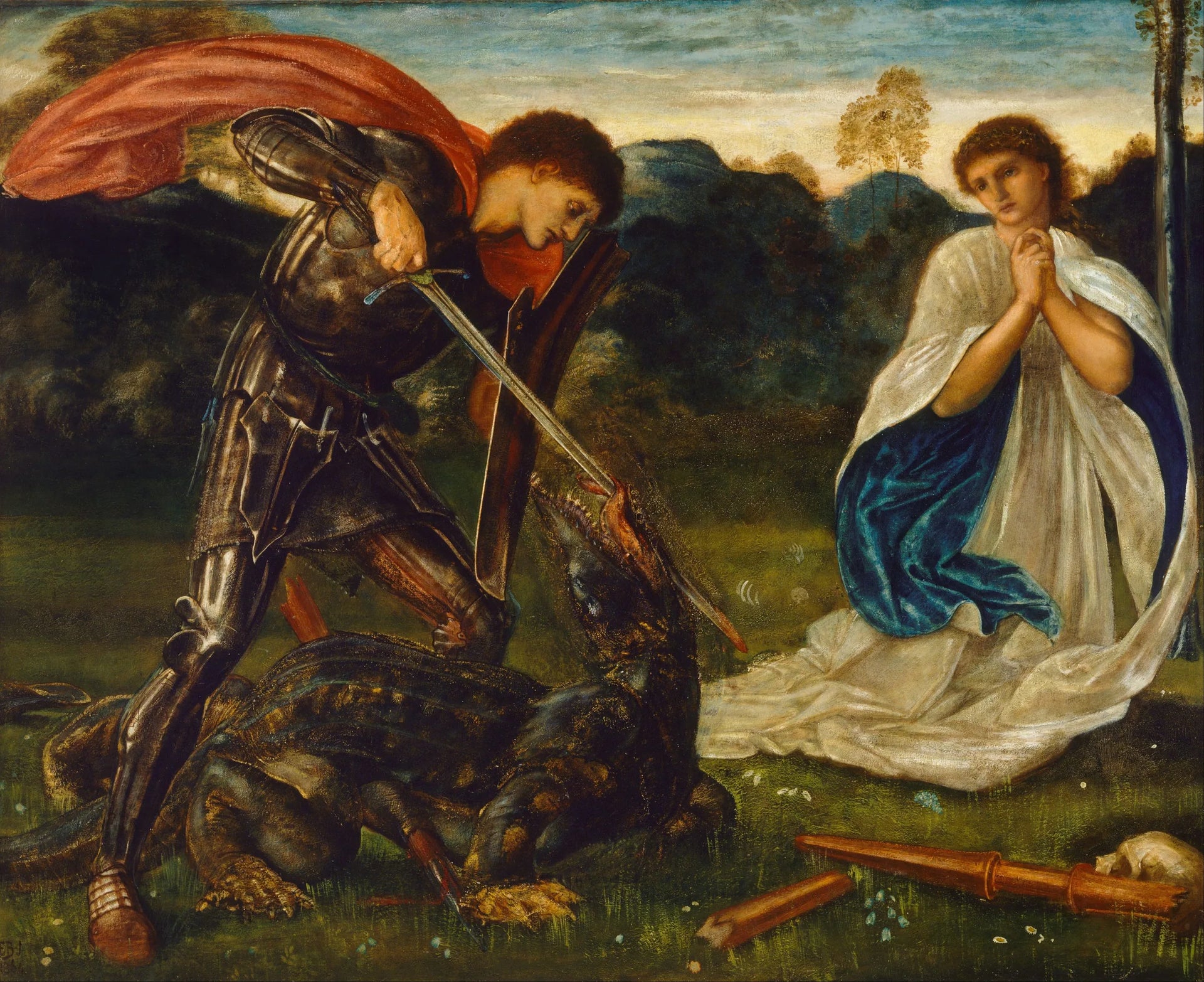 Le combat : Saint Georges tue le dragon - Edward Burne-Jones image 1 reproduction d’œuvre d’art à l’huile