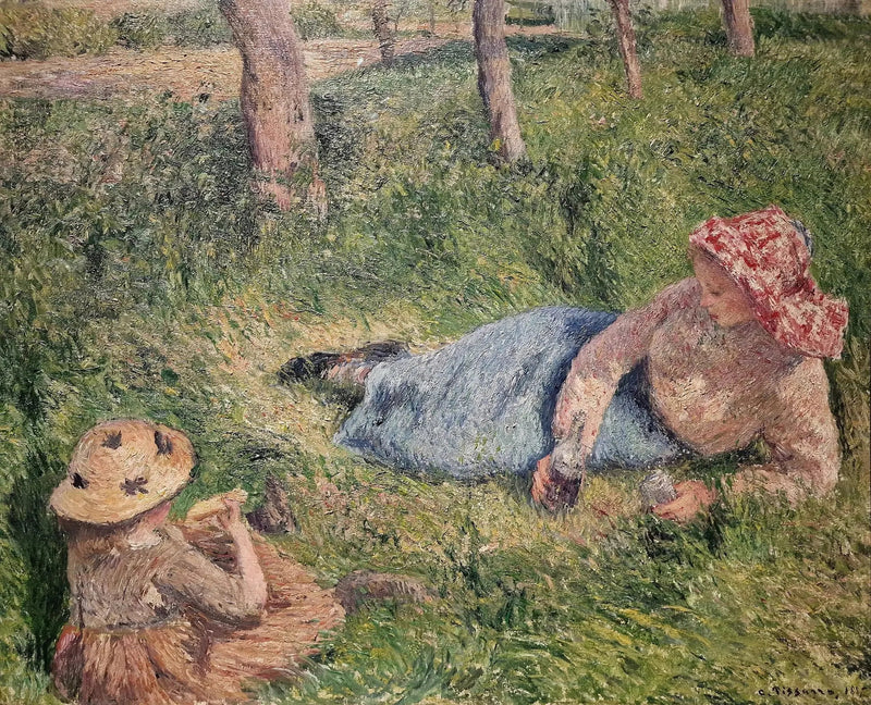 הקפה, ילד וחקלאית צעירה במנוחה - קמיל פיסארו