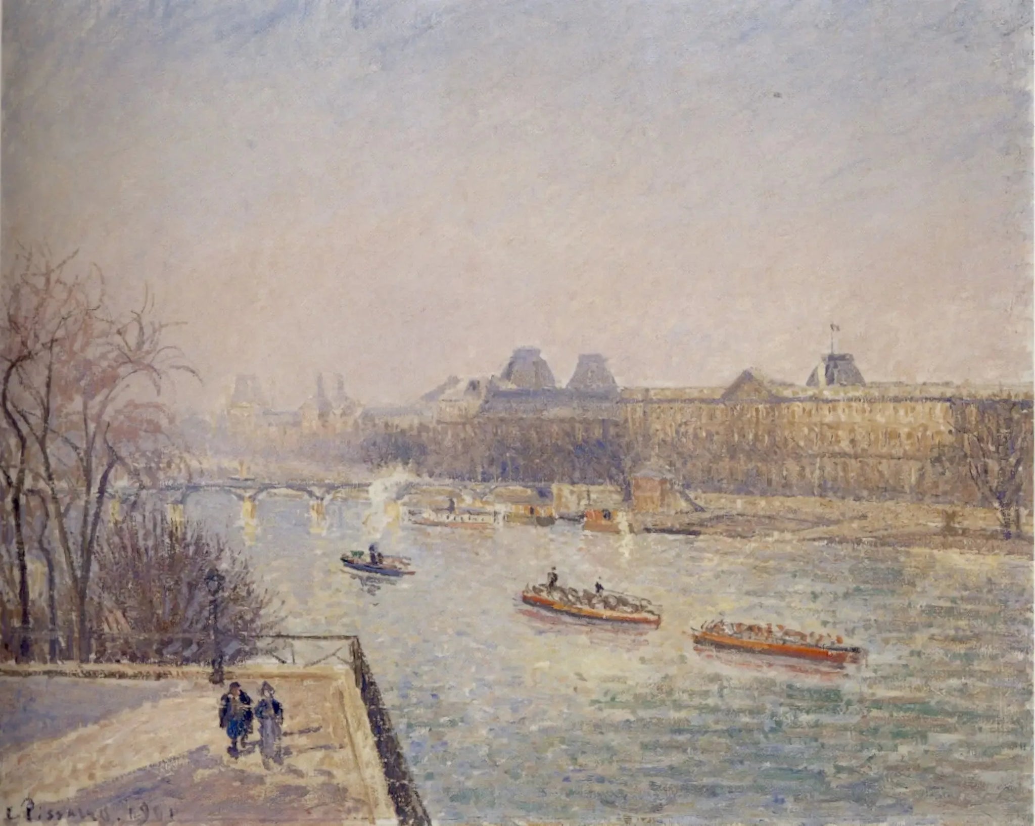 Le Louvre, matin, soleil d'hiver, gelée blanche - Camille Pissarro image 1 copie de tableau peinte à la main