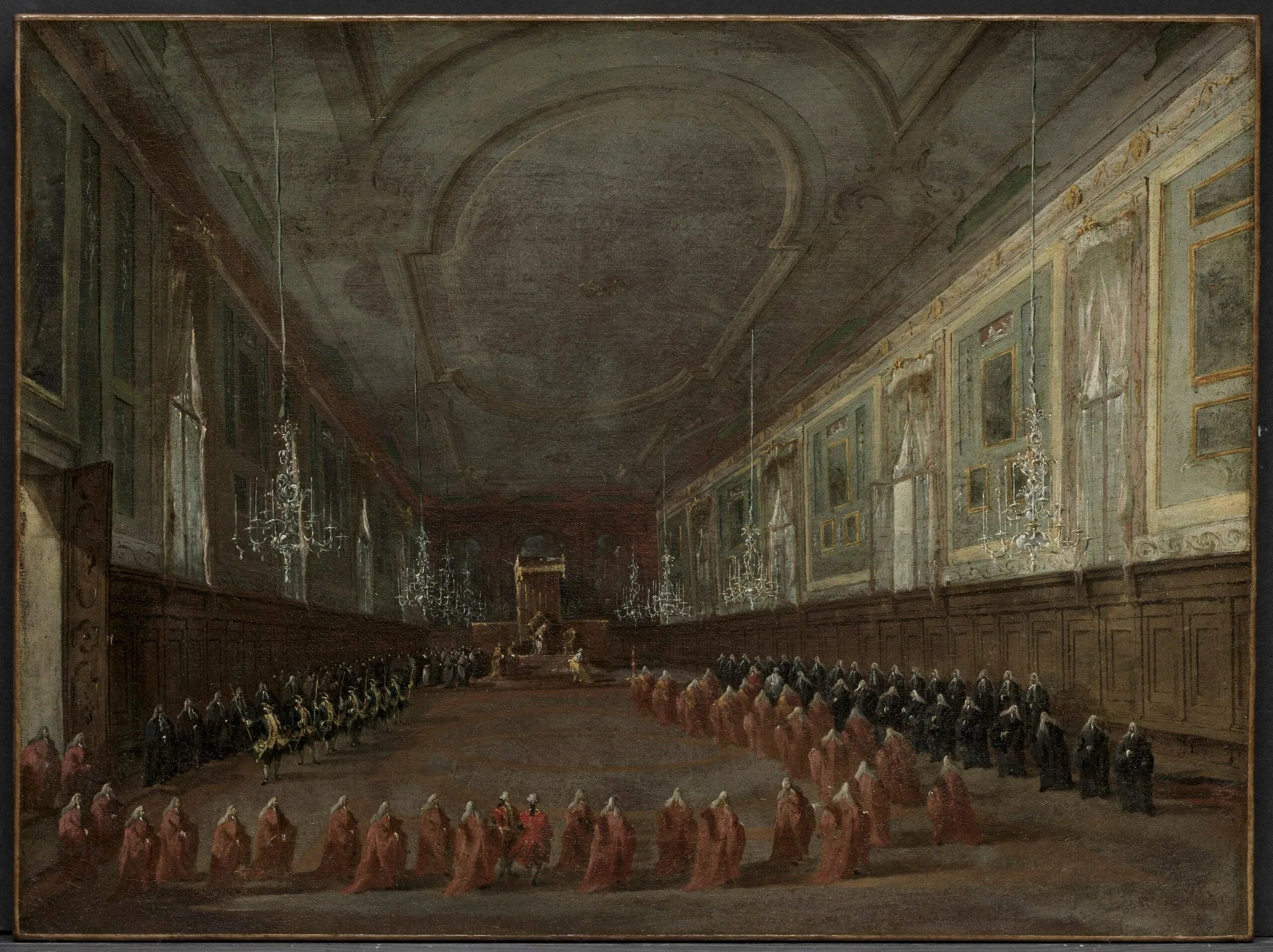 Le pape Pie VI descendant du trône pour prendre congé du doge dans la salle des Saints Jean et Paul, 1782 - Francesco Guardi image 1 reproduction réalisée par Alpha Reproduction