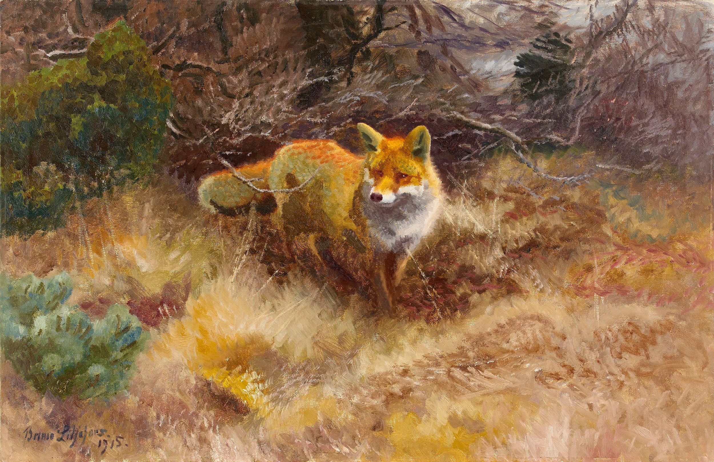 Le renard et le paysage - Bruno Liljefors image 1 copie peinte à la main à l’huile