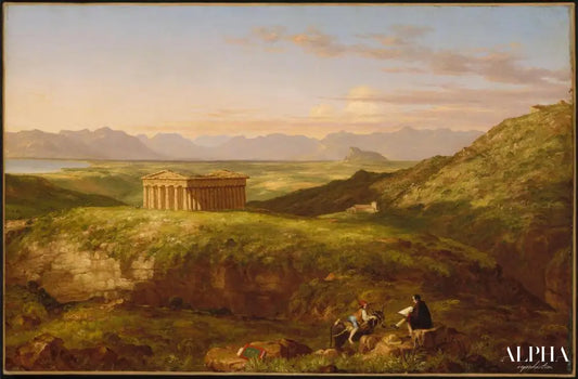 Le Temple de Ségeste avec l'artiste dessinant - Thomas Cole - Reproductions de tableaux et peintures haut de gamme