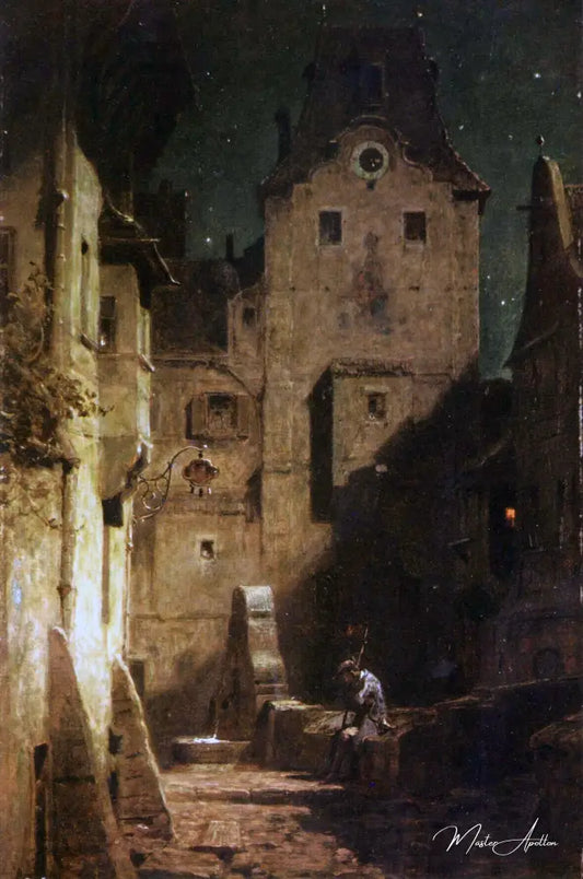 Le Veilleur de nuit endormi - Carl Spitzweg - Reproductions de tableaux et peintures haut de gamme