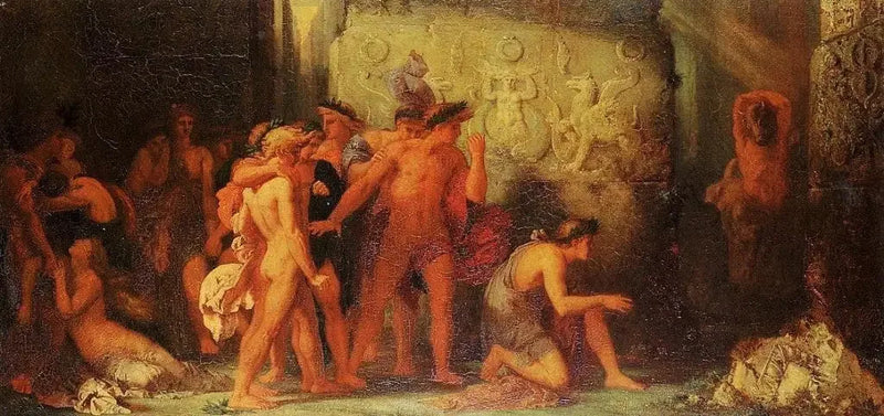 האתונאים שנמסרו ל Minotaur במבוך של כרתים - גוסטב מורו