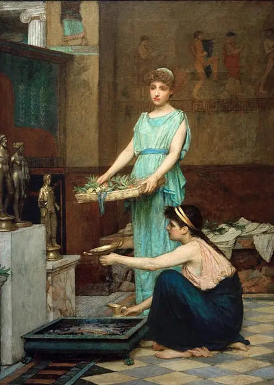 Reproduction du tableau « Les dieux de la maison - John William Waterhouse » par Alpha Reproduction en peinture à l’huile