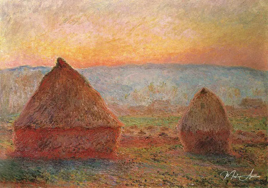 Les Meules à Giverny, soleil couchant - Claude Monet - Reproductions de tableaux et peintures haut de gamme