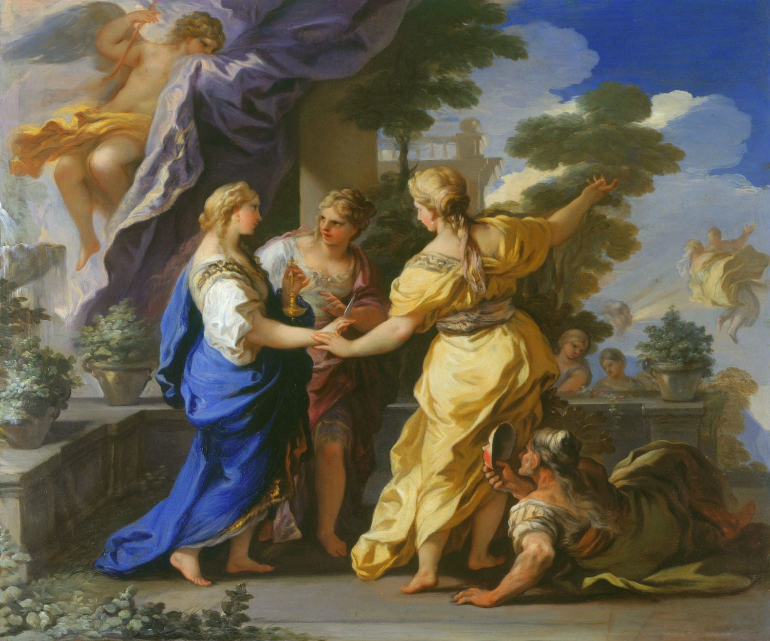 Les sœurs de Psyché lui offrent une lampe et un poignard. - Luca Giordano - Alpha Reproduction