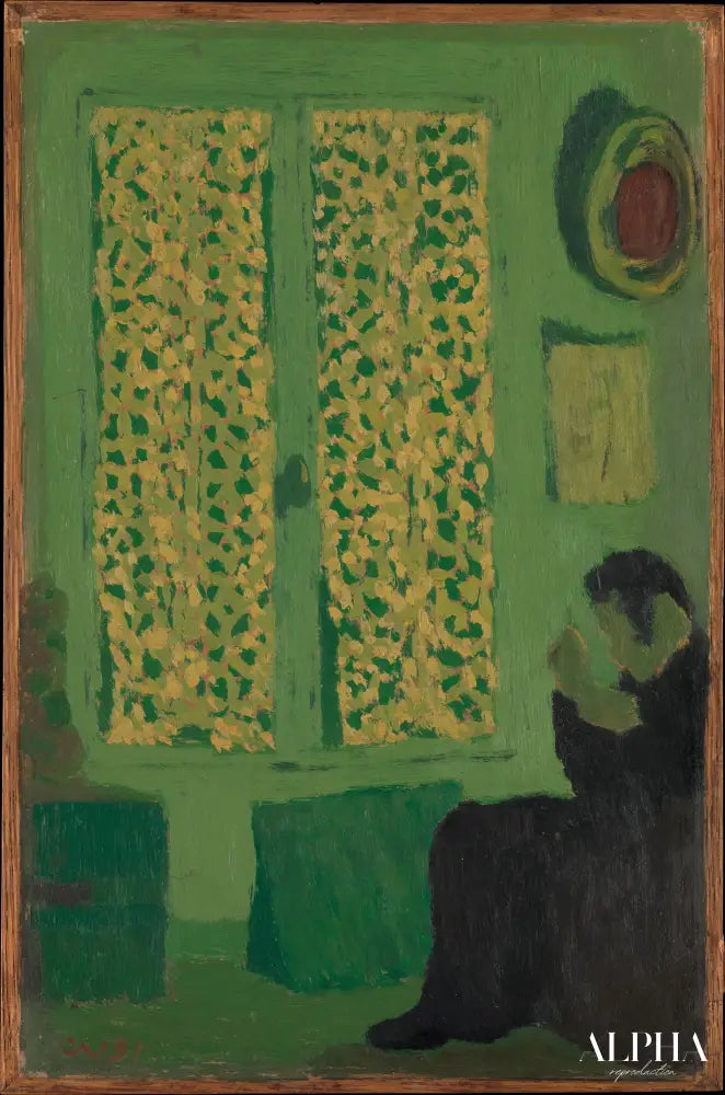 L'intérieur vert (personnage assis près d'une fenêtre à rideau) - Édouard Vuillard - Reproductions de tableaux et peintures haut de gamme