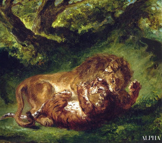 Lutte entre le lion et le tigre - Eugène Delacroix - Reproductions de tableaux et peintures haut de gamme