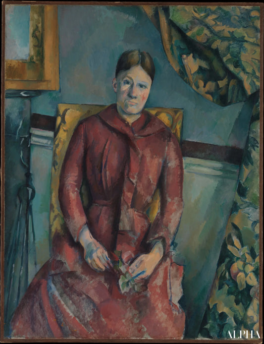 Madame Cézanne (Hortense Fiquet, 1850–1922) dans une robe rouge - Paul Cézanne - Reproductions de tableaux et peintures haut de gamme