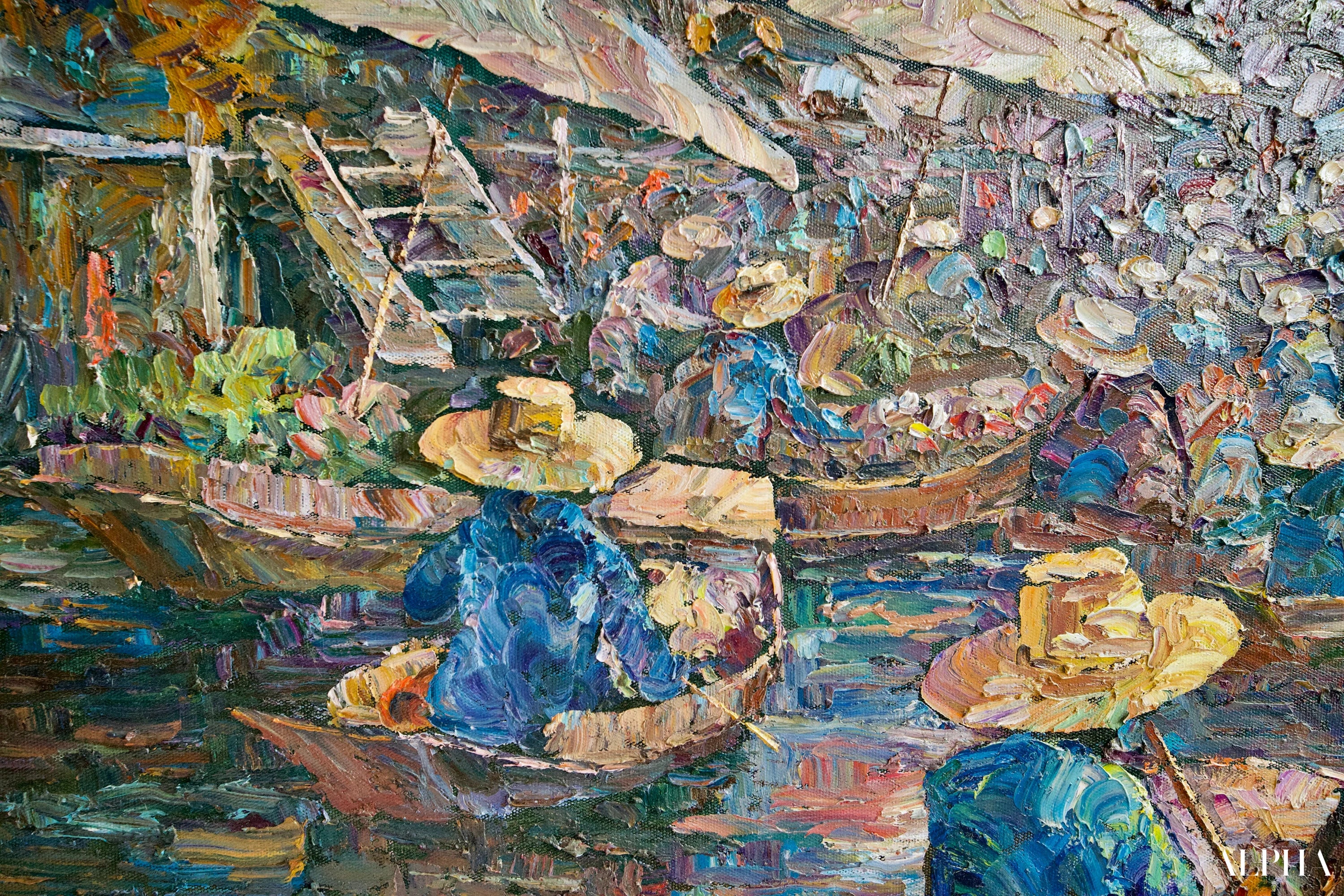 Marché flottant | 145 x 105 cm Reproductions de tableaux à la peinture à l’huile