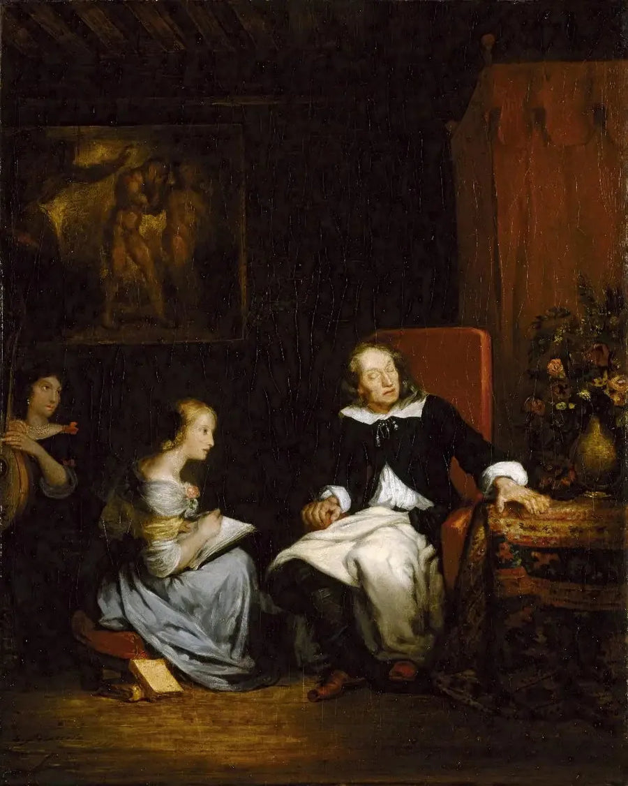 מילטון dictant לבנותיו את האפוס שלו, «הגן האבוד» - יוג'ין דלקרואה