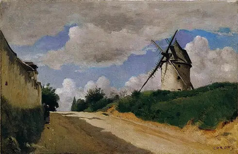 Moulin à vent sur la côte picarde - Jean-Baptiste Camille Corot image 1 reproduction de peinture à l’huile