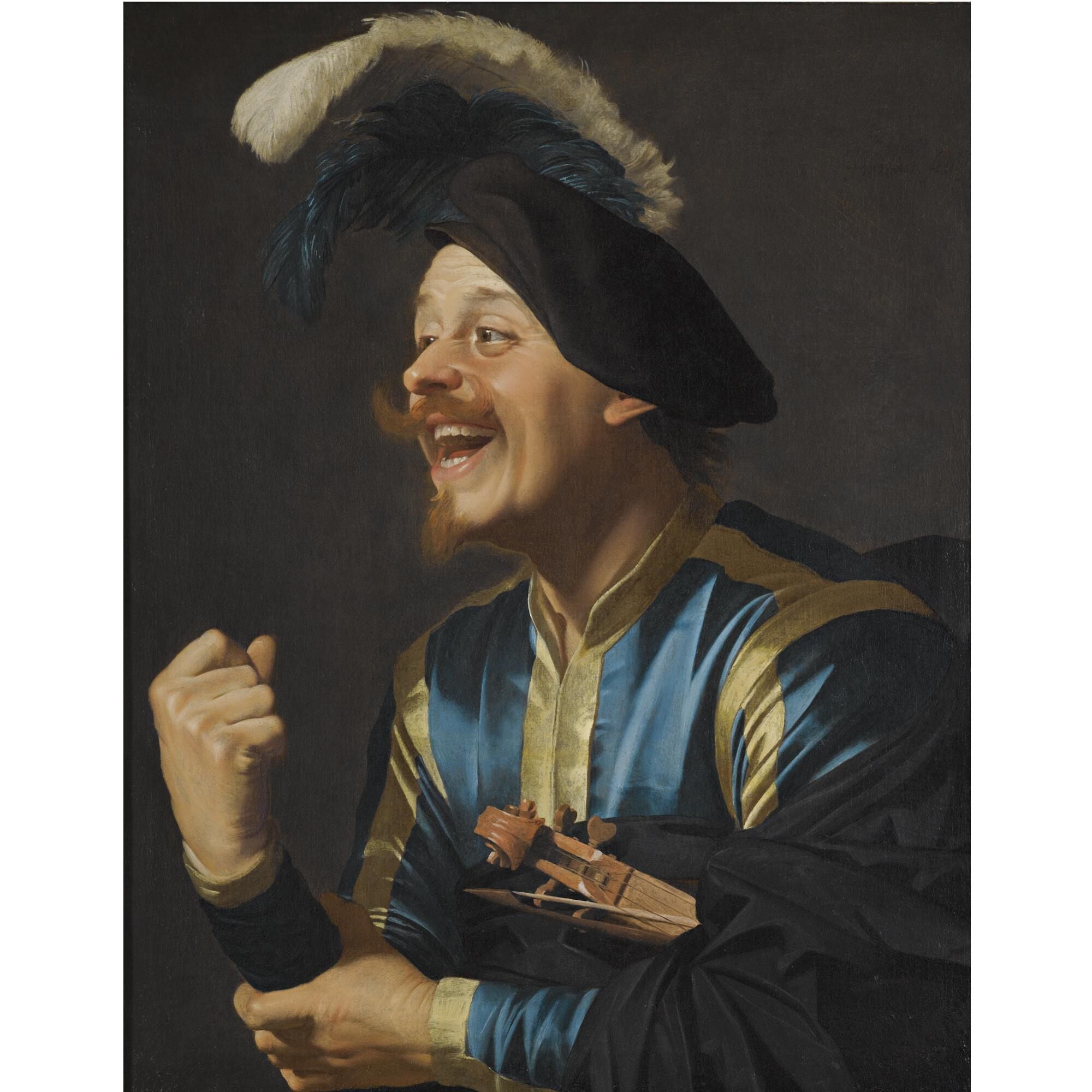 Musicien rieur avec un violon sous le bras - Gerrit van Honthorst - Alpha Reproduction
