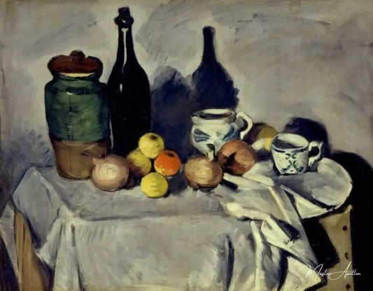 Nature morte avec des fruits et la vaisselle - Paul Cézanne - Reproductions de tableaux et peintures haut de gamme