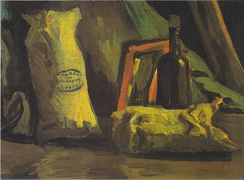 טבע דומם עם שני שקיות ובקבוק - Vincent van Gogh