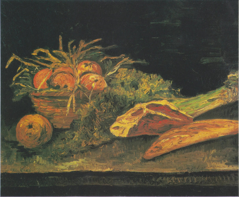 טבע דומם עם סל תפוחים, בשר ולחמניות - Vincent van Gogh