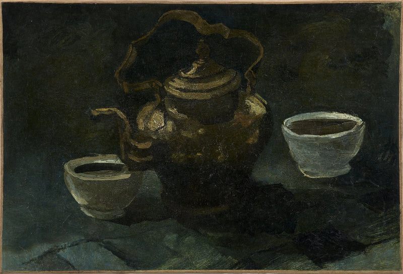 נוף דומם, קומקום נחושת ושני קערות לבנות - Vincent van Gogh