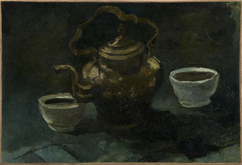 נוף דומם, קומקום נחושת ושני קערות לבנות - Vincent van Gogh