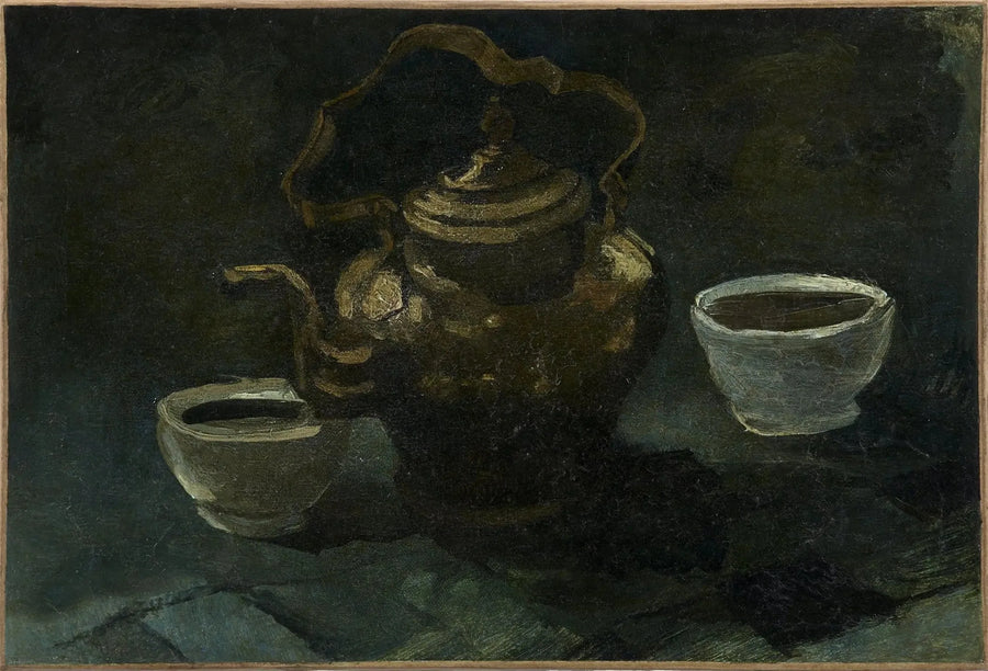 נוף דומם, קומקום נחושת ושני קערות לבנות - Vincent van Gogh