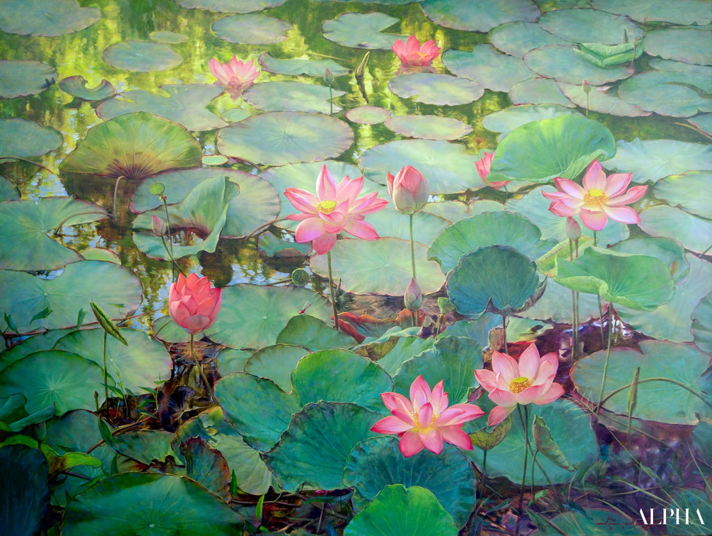 Découvrez Water Lilies and Lotuses II – Somchai | 200 x 150 cm Reproductions de tableaux à la peinture à l’huile