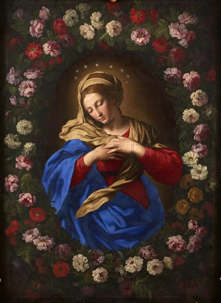 Notre-Dame parée d'une guirlande de roses. - Giovanni Battista Salvi
