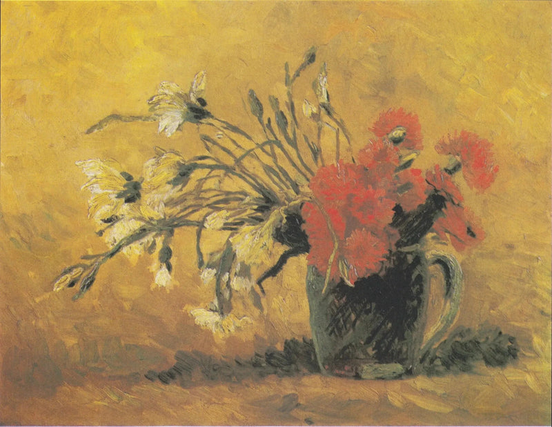 vase עם ציפורן אדומה ולבנה על רקע צהוב - וינסנט ואן גוך