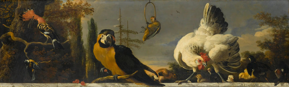 Oiseaux sur une balustrade - Melchior de Hondecoeter - Alpha Reproduction