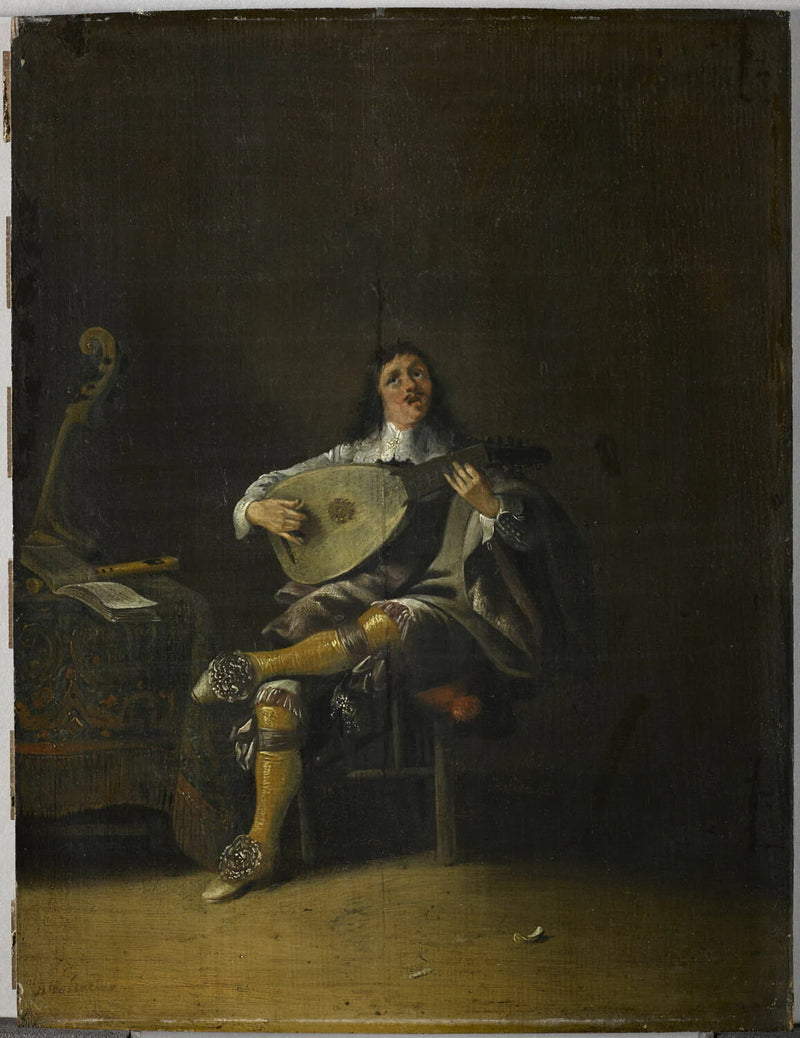 L'Ouïe : homme jouant de la guitare - Anthonie Palamedesz.