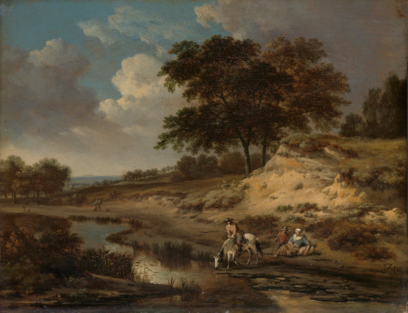 Paysage avec un cavalier abreuvant son cheval - Jan Wijnants