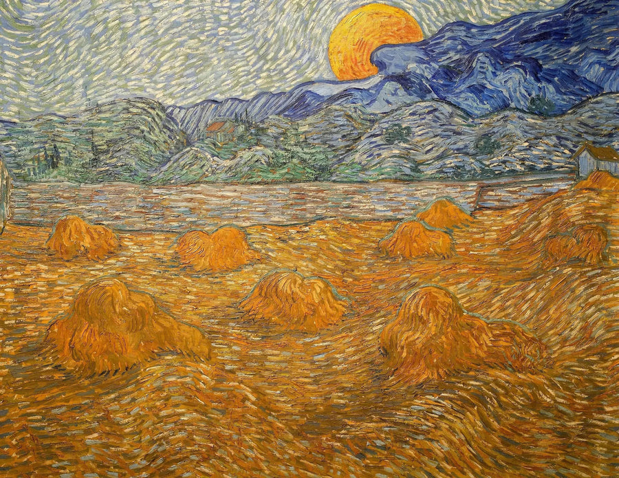 נוף עם חבילות חיטה וירח עולה - Vincent van Gogh
