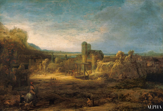 Paysage avec pont-levis - Rembrandt van Rijn - Reproductions de tableaux et peintures haut de gamme