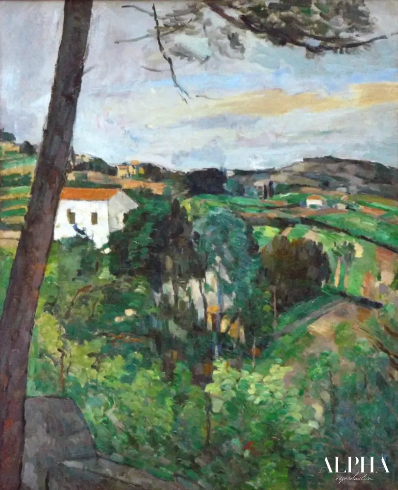 Paysage avec toit rouge ou Le pin à l'Estaque, 1875 - Paul Cézanne - Reproductions de tableaux et peintures haut de gamme