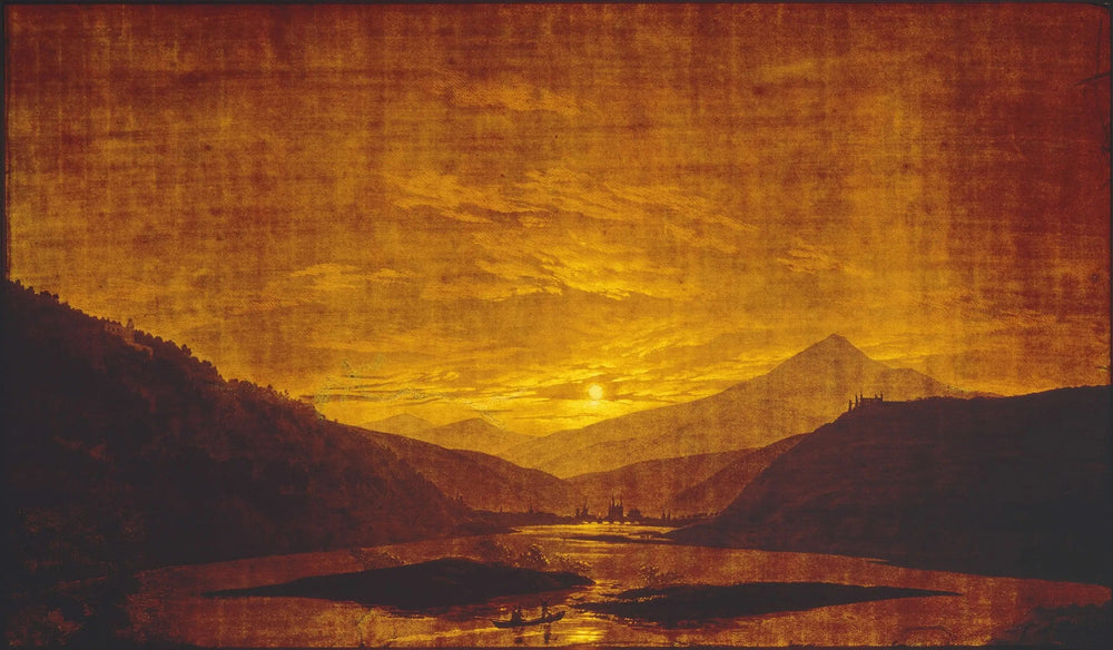 Paysage de rivière dans les montagnes, la nuit - Caspar David Friedrich image 1 tableau peint à l’huile sur toile