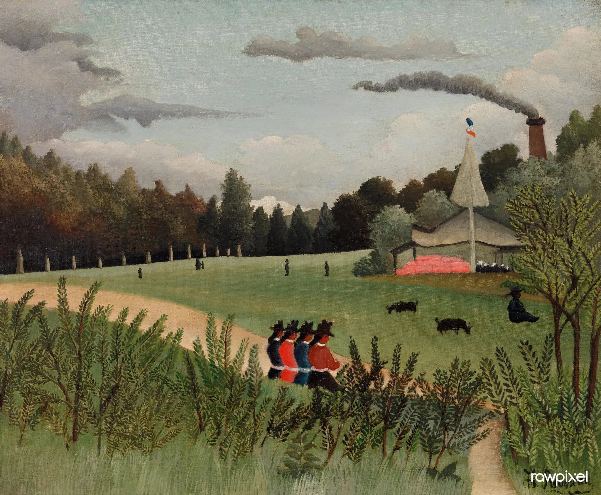 Paysage et quatre jeunes filles - Henri Rousseau image 1 copie peinte à la main à l’huile