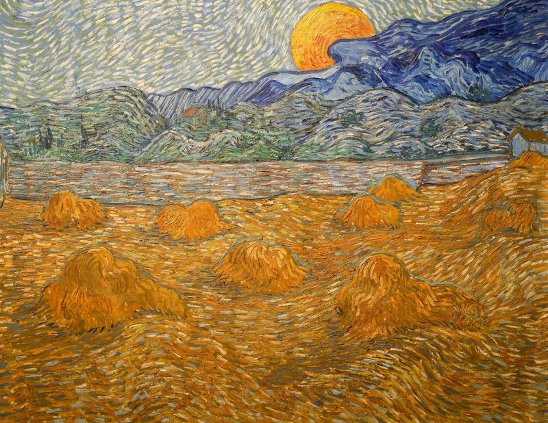 נוף עם חבילות חיטה וירח עולה - Vincent van Gogh
