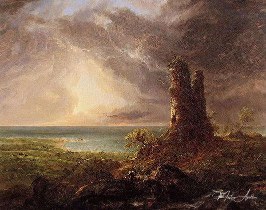 Paysage romantique avec tour en ruine - Thomas Cole - Reproductions de tableaux et peintures haut de gamme