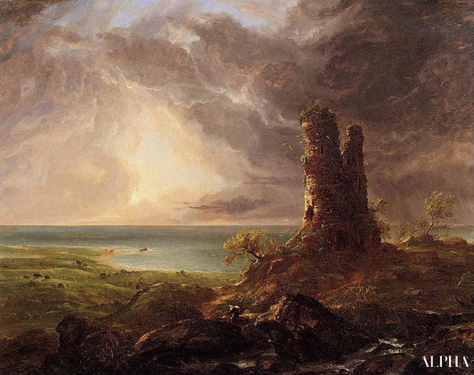 Paysage romantique avec tour en ruine - Thomas Cole - Reproductions de tableaux et peintures haut de gamme